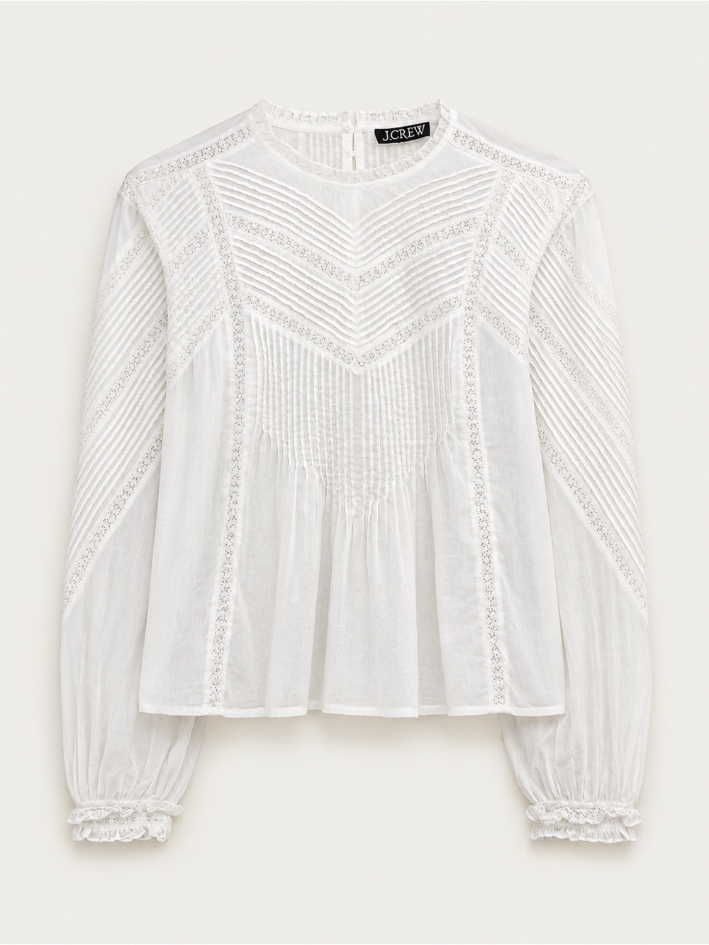 J. Crew Lace-trim pintuck top in cotton voile • size large • NWT • CT101